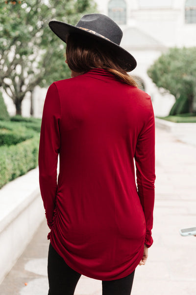 Nivia Draped Turtle Neck Tunic in Burgundy