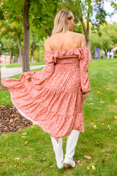 Now Is Your Chance Floral Midi Dress In Rust