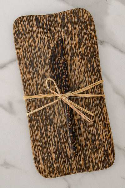 Palm Wood Cheese Board And Knife Set