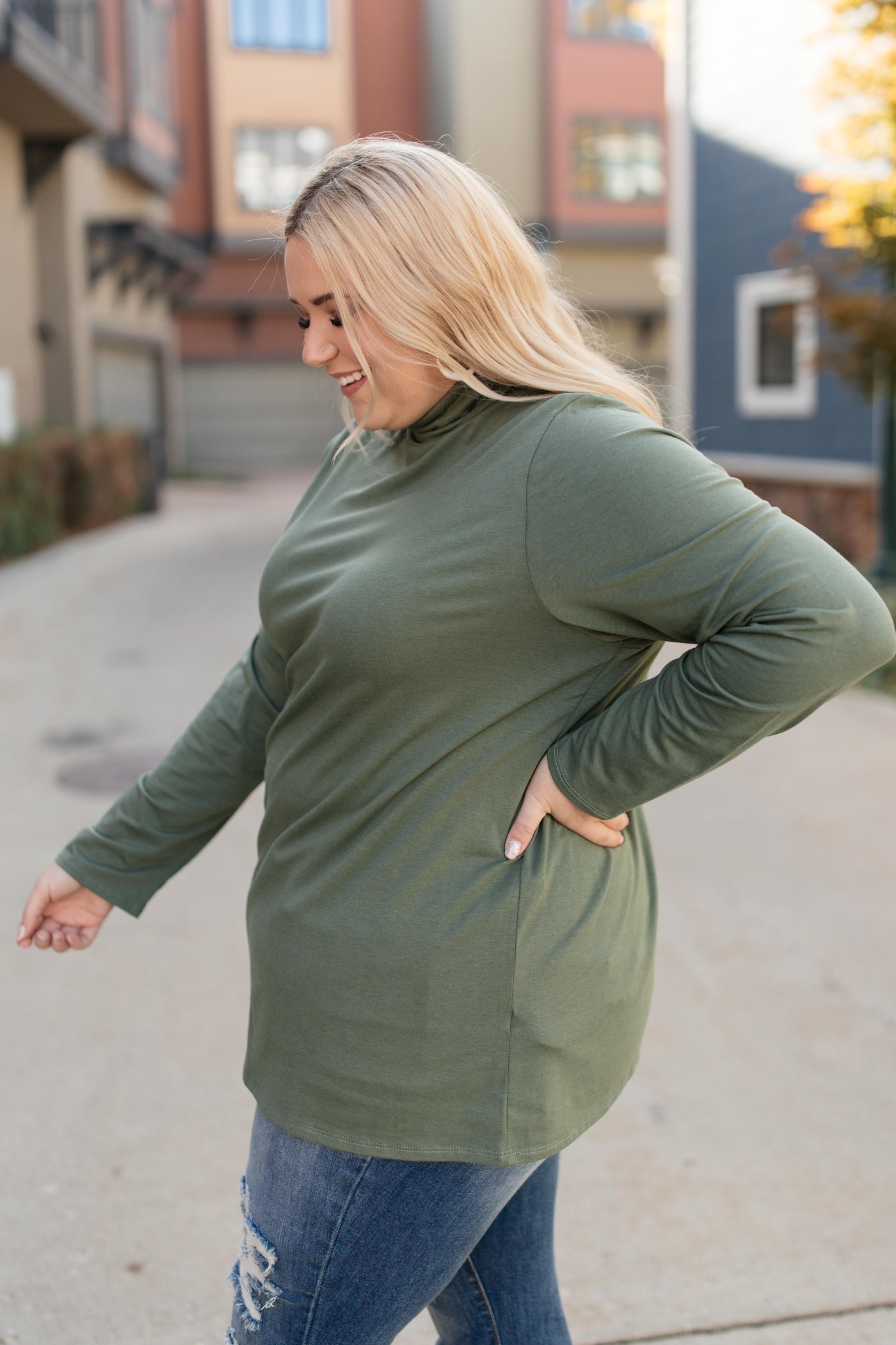 Plain Jane Turtle Neck Top in Cargo