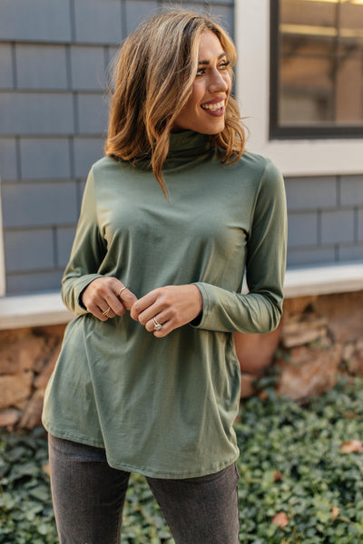 Plain Jane Turtle Neck Top in Cargo