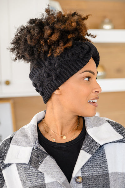 Pom Knit Headwrap In Black