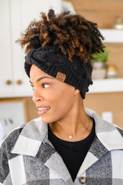 Pom Knit Headwrap In Black