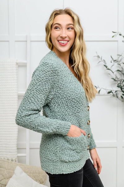 Popcorn Knit Cardigan In Light Green