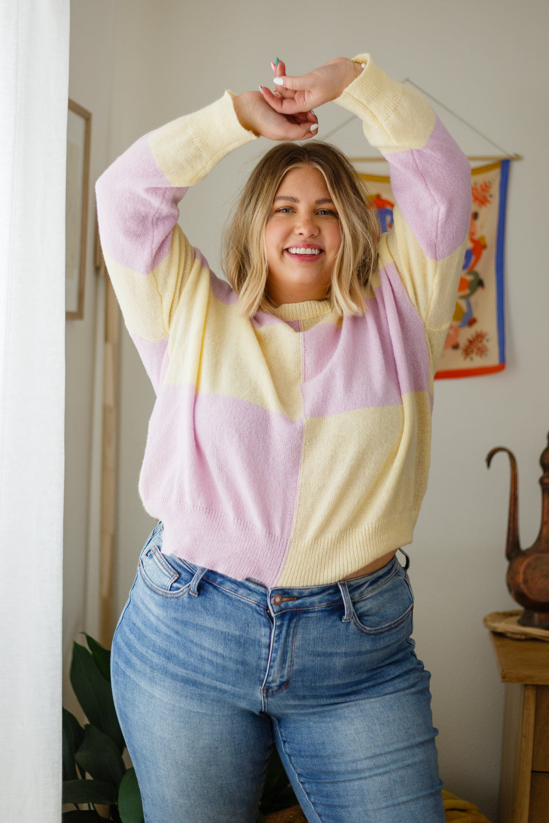 Secret Bookclub Checkered Sweater in Yellow