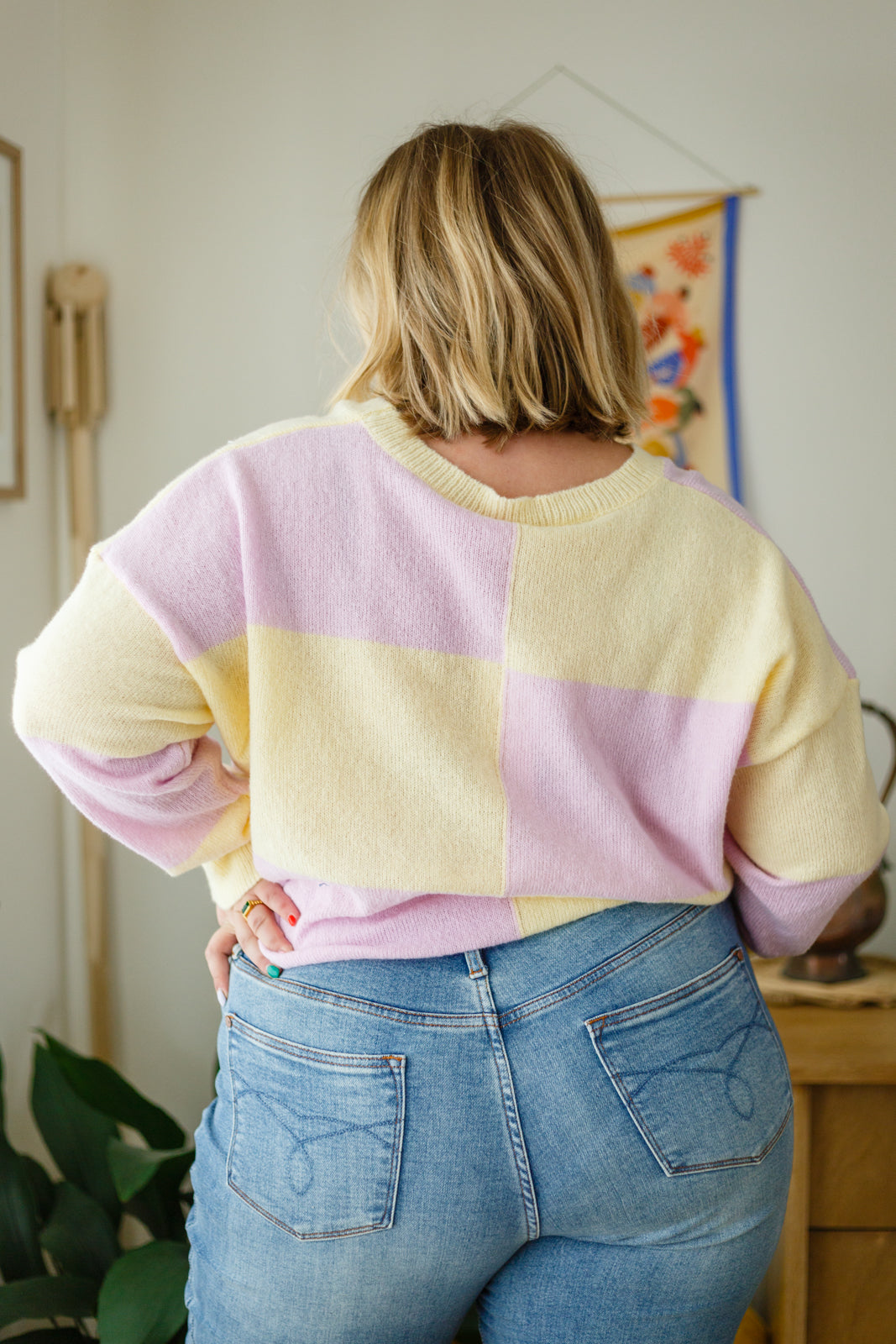 Secret Bookclub Checkered Sweater in Yellow