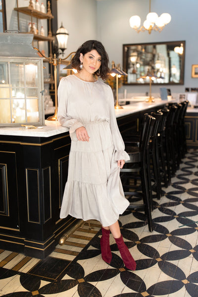 Simply Satin Dove Colored Dress