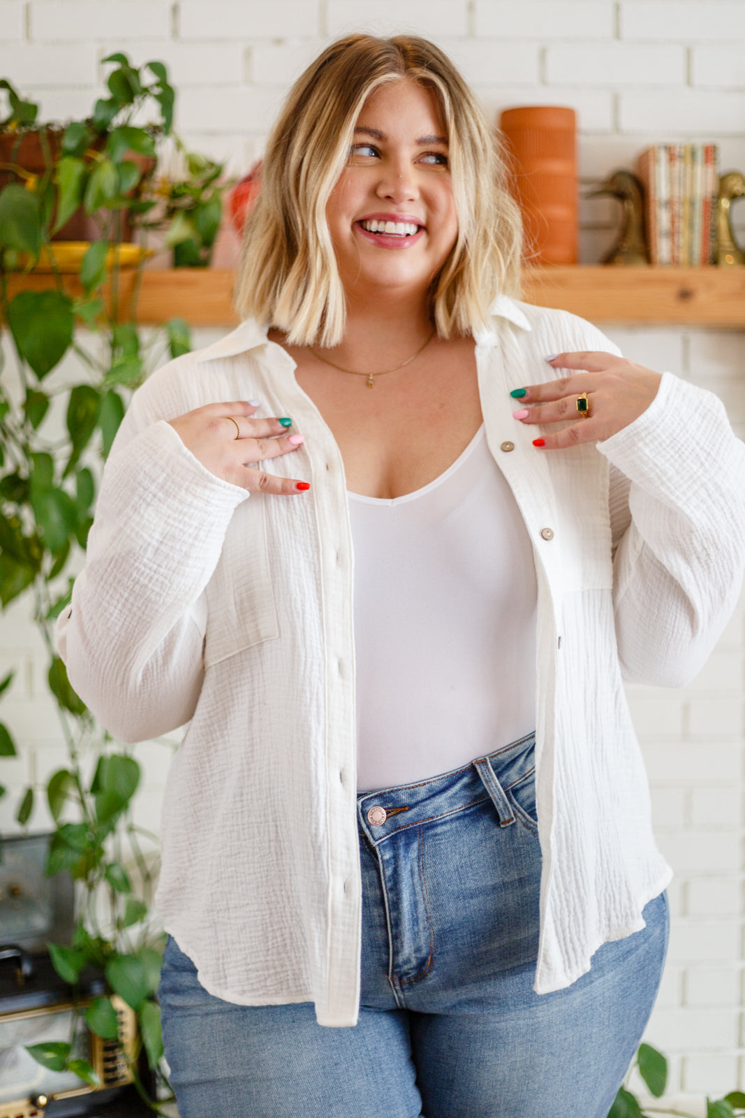 Skies The Limit Button Up in White