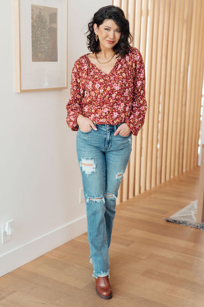 Sunday Brunch Blouse in Rust Floral