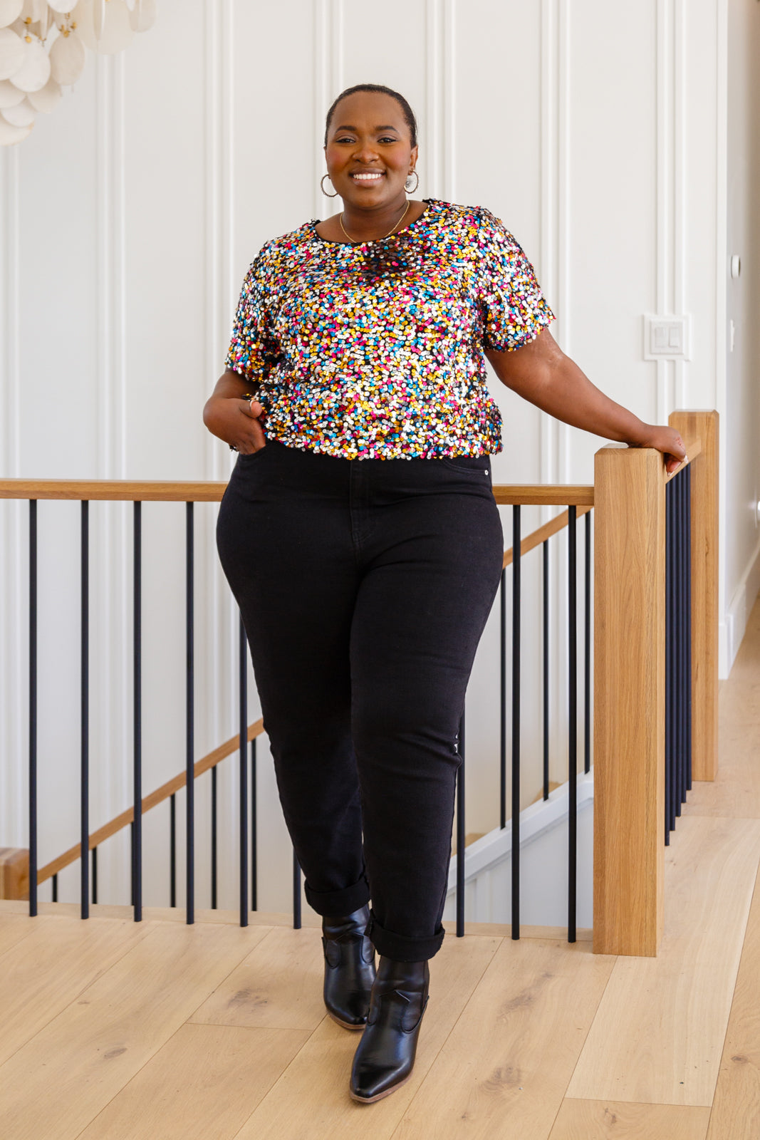 Times Square Sequin Short Sleeve Top