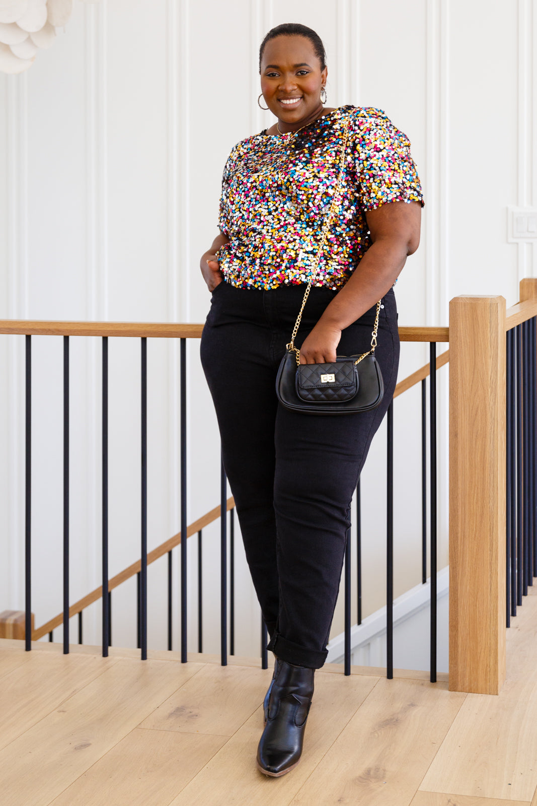 Times Square Sequin Short Sleeve Top