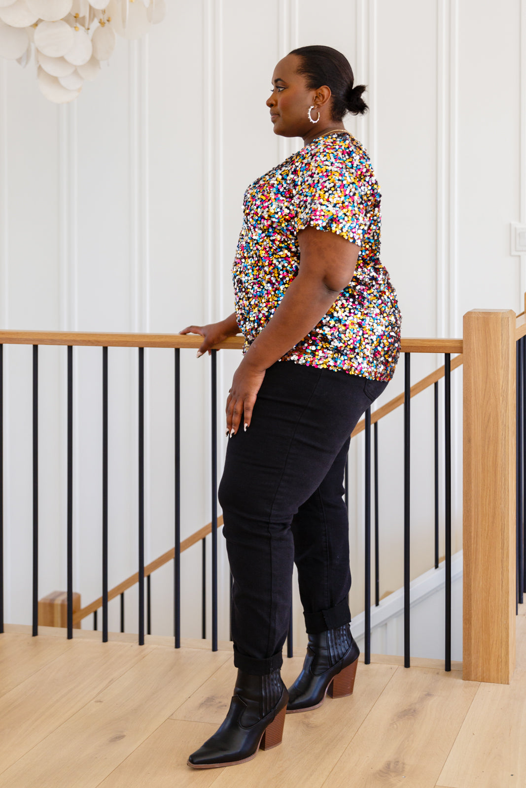 Times Square Sequin Short Sleeve Top