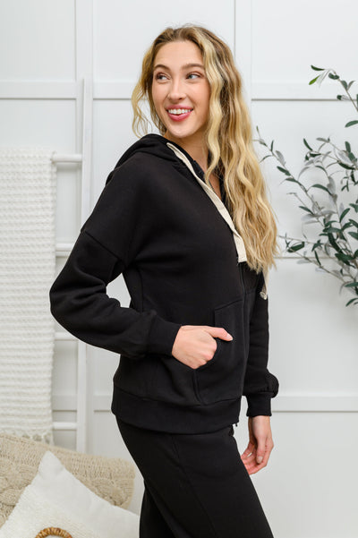 Zip Up Hoodie Jacket & Joggers Set In Black