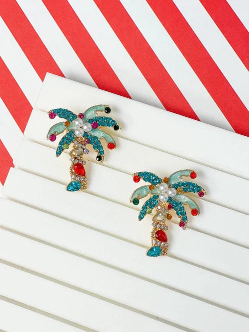 PREORDER: Holiday Jewel & Pearl Palm Tree Stud Earrings