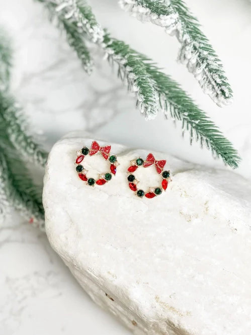 PREORDER: Christmas Wreath Baguette Stud Earrings