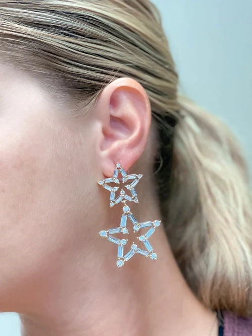 PREORDER: Clear Crystal Winter Star Duo Dangle Earrings